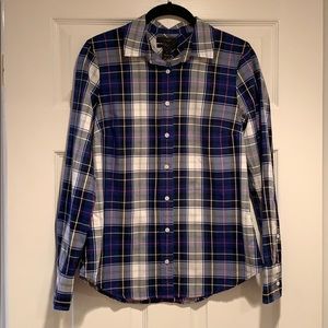 J.Crew Blue Plaid Perfect Fit Shirt Size 4